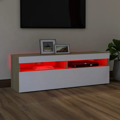 TV Cabinet with LED Lights White and Sonoma Oak 120x35x40 cm Payday Deals