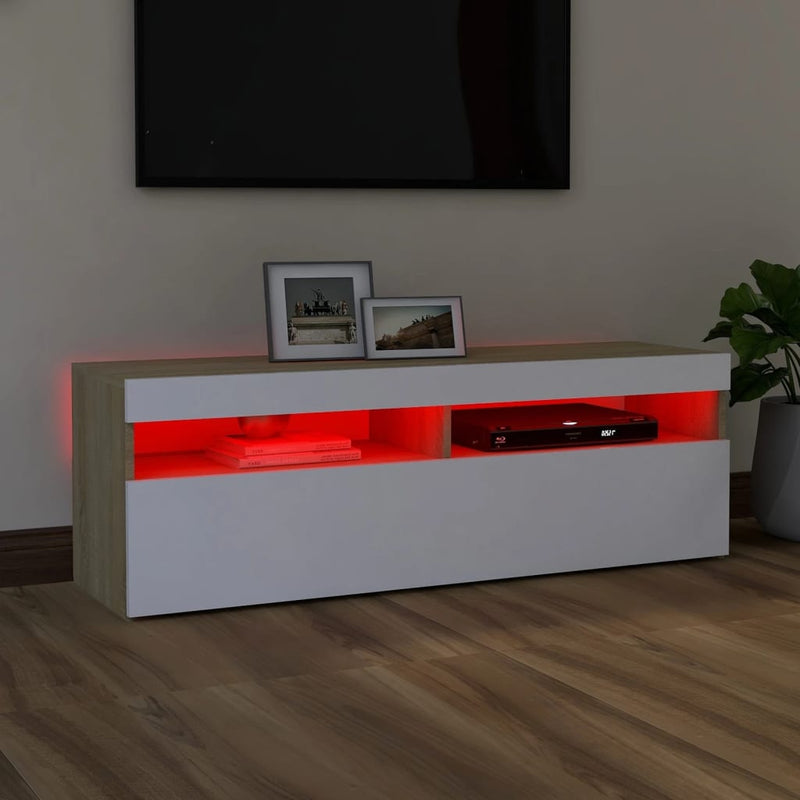 TV Cabinet with LED Lights White and Sonoma Oak 120x35x40 cm Payday Deals