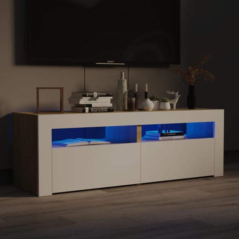 TV Cabinet with LED Lights White and Sonoma Oak 120x35x40 cm Payday Deals