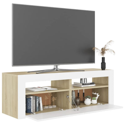 TV Cabinet with LED Lights White and Sonoma Oak 120x35x40 cm Payday Deals