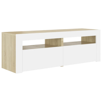 TV Cabinet with LED Lights White and Sonoma Oak 120x35x40 cm Payday Deals