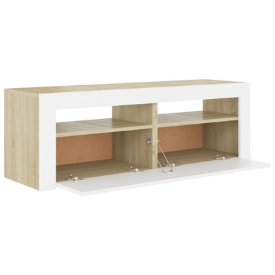 TV Cabinet with LED Lights White and Sonoma Oak 120x35x40 cm Payday Deals