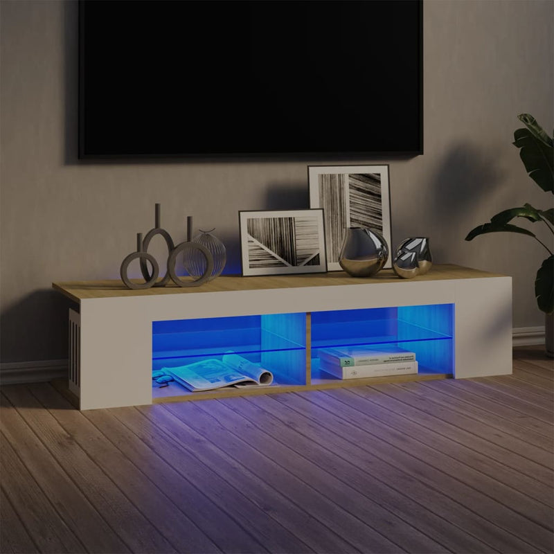 TV Cabinet with LED Lights White and Sonoma Oak 135x39x30 cm Payday Deals