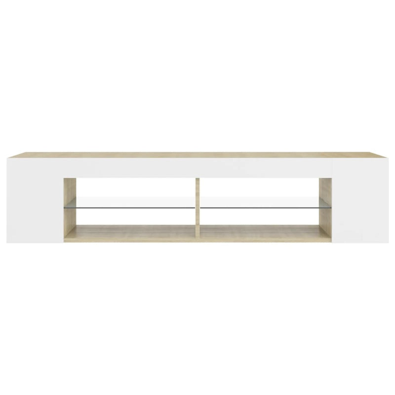 TV Cabinet with LED Lights White and Sonoma Oak 135x39x30 cm Payday Deals