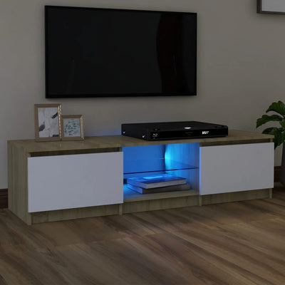 TV Cabinet with LED Lights White and Sonoma Oak 140x40x35.5 cm