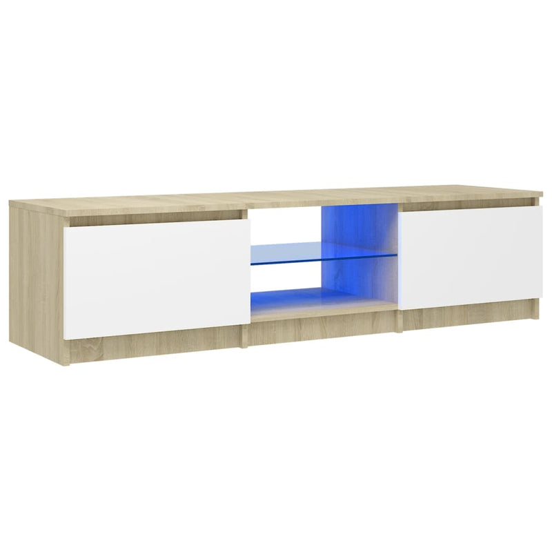 TV Cabinet with LED Lights White and Sonoma Oak 140x40x35.5 cm Payday Deals