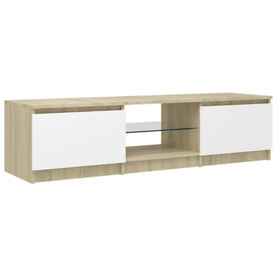 TV Cabinet with LED Lights White and Sonoma Oak 140x40x35.5 cm Payday Deals