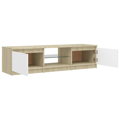 TV Cabinet with LED Lights White and Sonoma Oak 140x40x35.5 cm Payday Deals