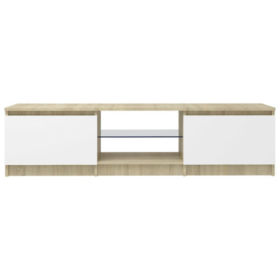 TV Cabinet with LED Lights White and Sonoma Oak 140x40x35.5 cm Payday Deals