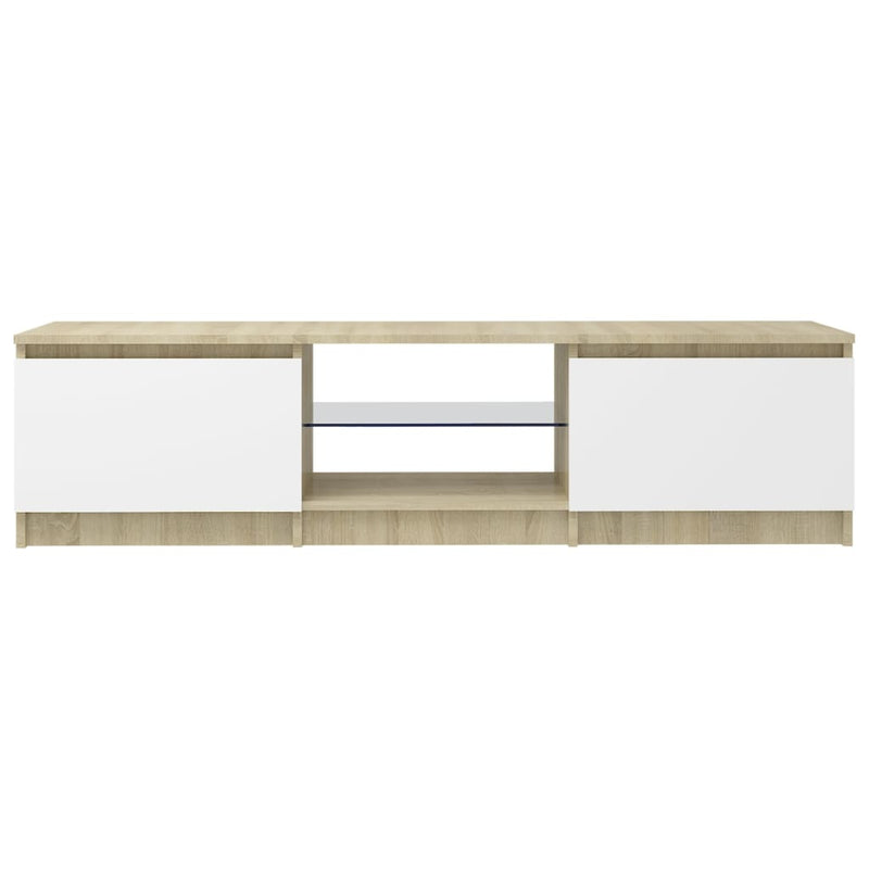 TV Cabinet with LED Lights White and Sonoma Oak 140x40x35.5 cm Payday Deals