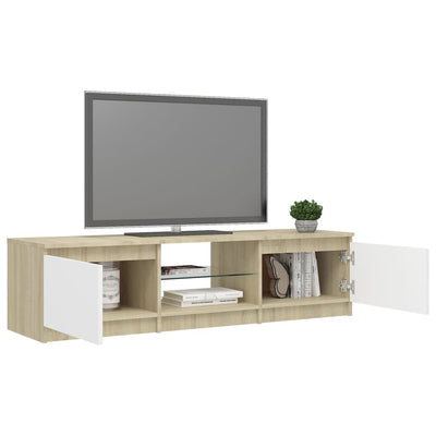 TV Cabinet with LED Lights White and Sonoma Oak 140x40x35.5 cm Payday Deals