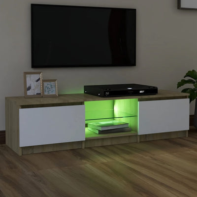 TV Cabinet with LED Lights White and Sonoma Oak 140x40x35.5 cm Payday Deals