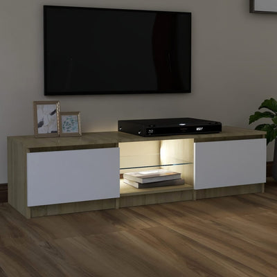 TV Cabinet with LED Lights White and Sonoma Oak 140x40x35.5 cm Payday Deals