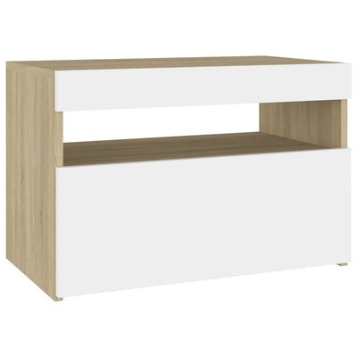 TV Cabinet with LED Lights White and Sonoma Oak 60x35x40 cm Payday Deals