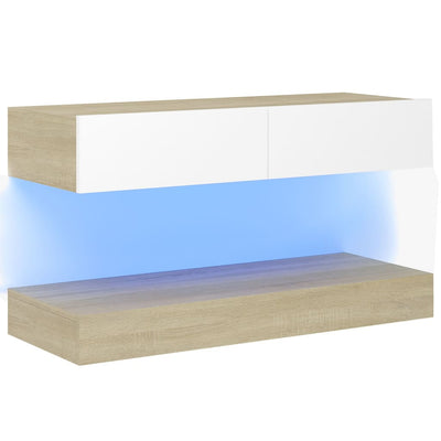 TV Cabinet with LED Lights White and Sonoma Oak 90x35 cm Payday Deals