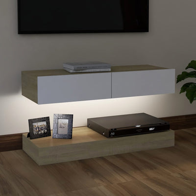 TV Cabinet with LED Lights White and Sonoma Oak 90x35 cm Payday Deals
