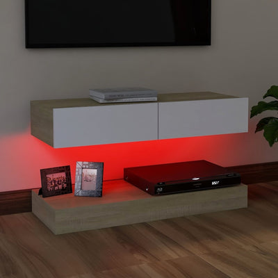 TV Cabinet with LED Lights White and Sonoma Oak 90x35 cm Payday Deals