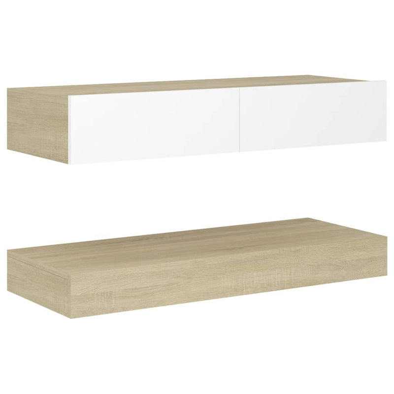 TV Cabinet with LED Lights White and Sonoma Oak 90x35 cm Payday Deals