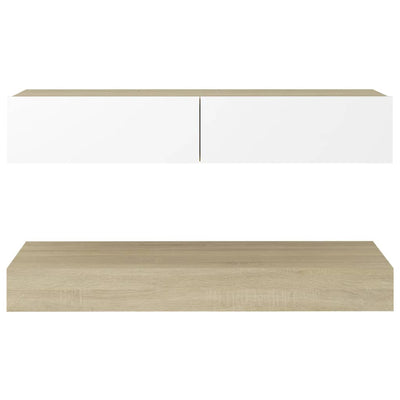 TV Cabinet with LED Lights White and Sonoma Oak 90x35 cm Payday Deals