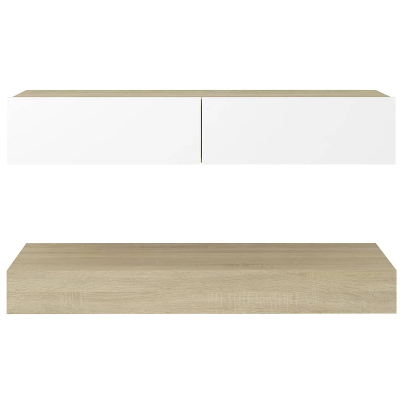 TV Cabinet with LED Lights White and Sonoma Oak 90x35 cm Payday Deals