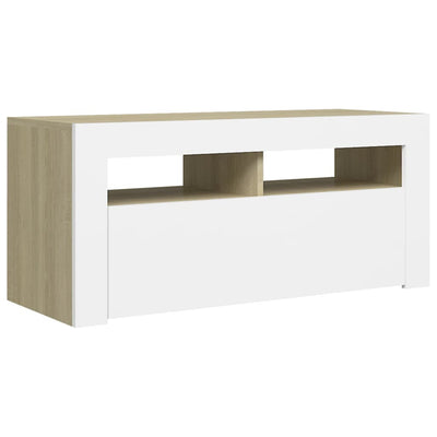 TV Cabinet with LED Lights White and Sonoma Oak 90x35x40 cm Payday Deals