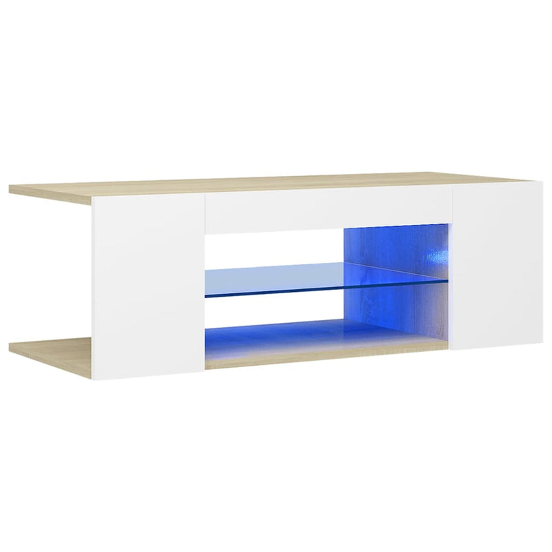 TV Cabinet with LED Lights White and Sonoma Oak 90x39x30 cm Payday Deals