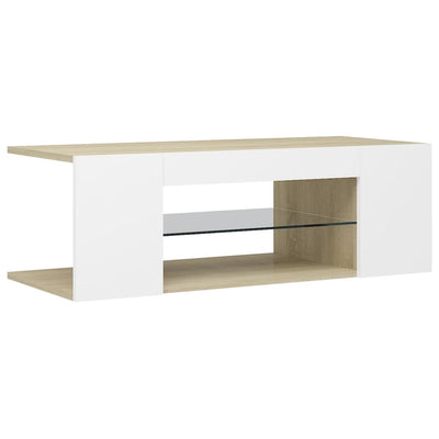 TV Cabinet with LED Lights White and Sonoma Oak 90x39x30 cm Payday Deals