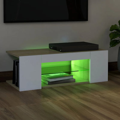 TV Cabinet with LED Lights White and Sonoma Oak 90x39x30 cm Payday Deals