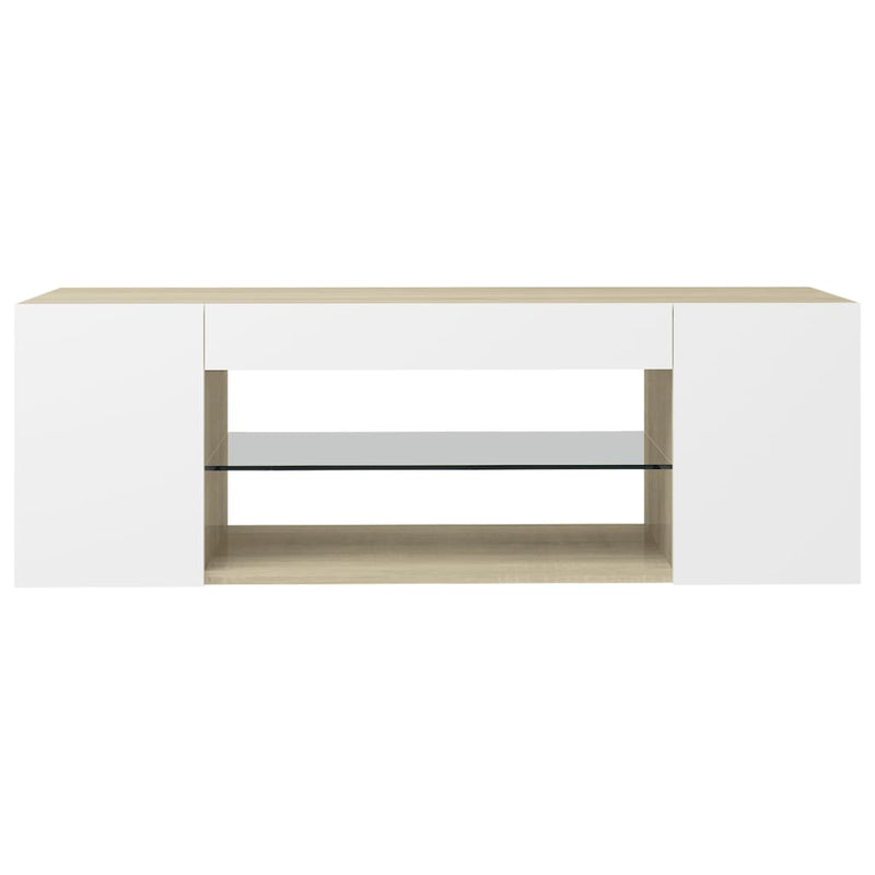 TV Cabinet with LED Lights White and Sonoma Oak 90x39x30 cm Payday Deals