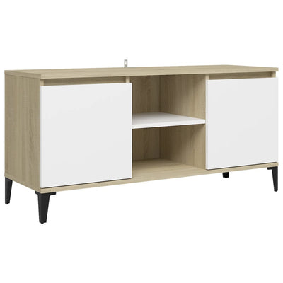 TV Cabinet with Metal Legs White and Sonoma Oak 103.5x35x50 cm Payday Deals