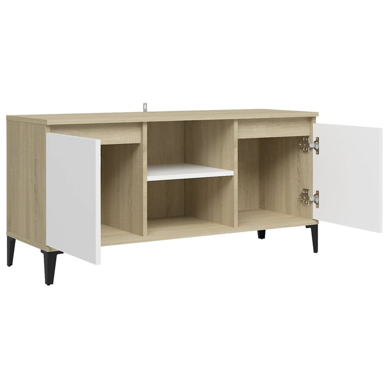 TV Cabinet with Metal Legs White and Sonoma Oak 103.5x35x50 cm Payday Deals