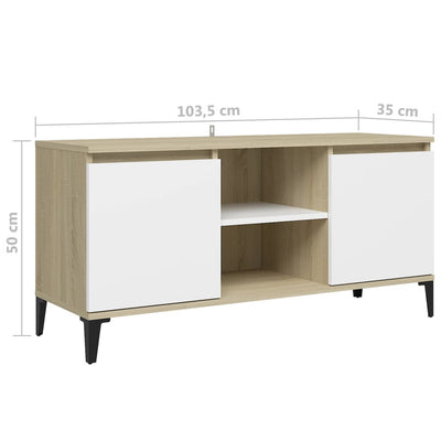 TV Cabinet with Metal Legs White and Sonoma Oak 103.5x35x50 cm Payday Deals