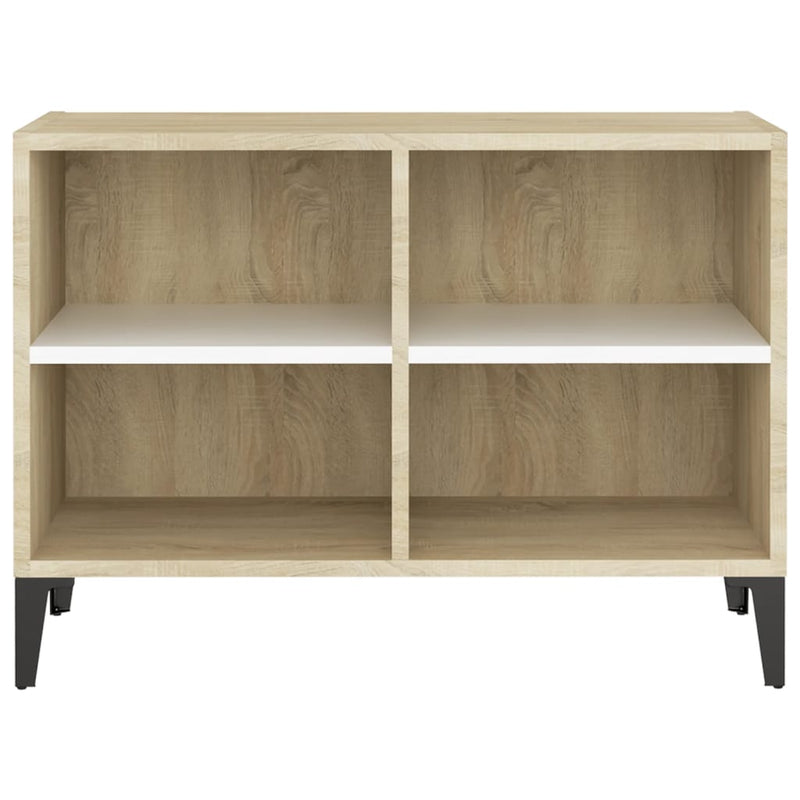 TV Cabinet with Metal Legs White and Sonoma Oak 69.5x30x50 cm Payday Deals