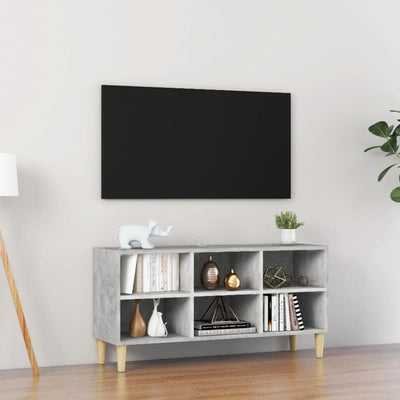 TV Cabinet with Solid Wood Legs Concrete Grey 103.5x30x50 cm