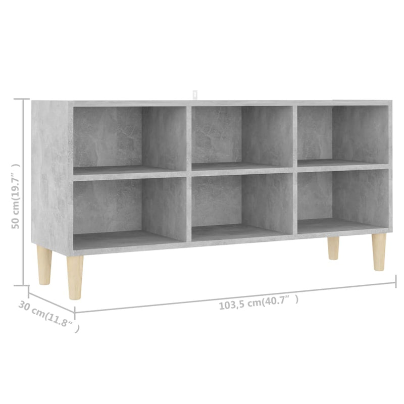 TV Cabinet with Solid Wood Legs Concrete Grey 103.5x30x50 cm Payday Deals