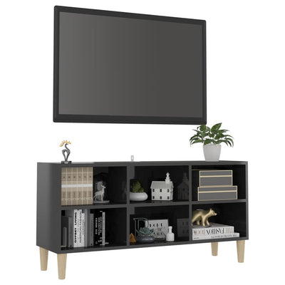 TV Cabinet with Solid Wood Legs High Gloss Grey 103.5x30x50 cm Payday Deals