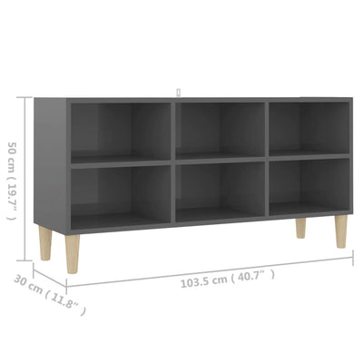 TV Cabinet with Solid Wood Legs High Gloss Grey 103.5x30x50 cm Payday Deals