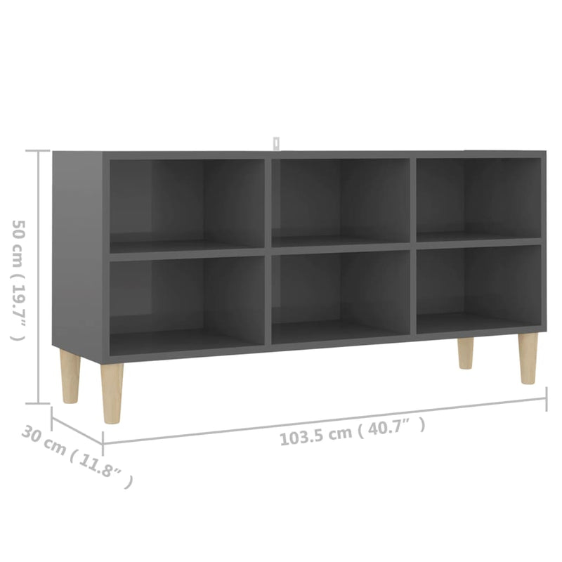 TV Cabinet with Solid Wood Legs High Gloss Grey 103.5x30x50 cm Payday Deals