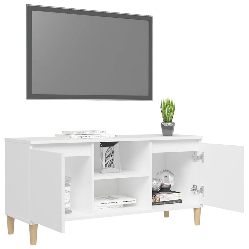 TV Cabinet with Solid Wood Legs White 103.5x35x50 cm Payday Deals