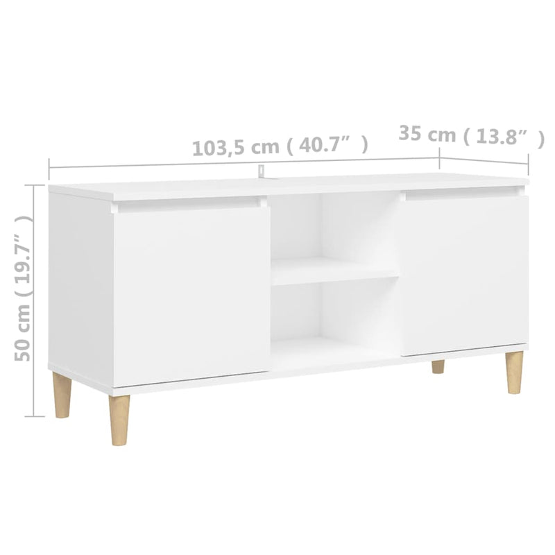 TV Cabinet with Solid Wood Legs White 103.5x35x50 cm Payday Deals