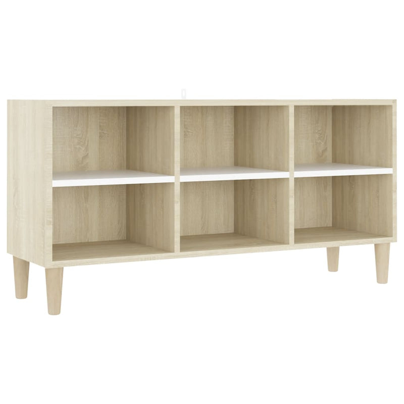 TV Cabinet with Solid Wood Legs White and Sonoma Oak 103.5x30x50 cm Payday Deals