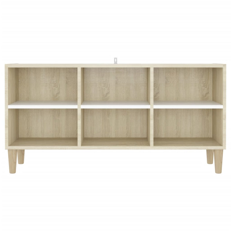 TV Cabinet with Solid Wood Legs White and Sonoma Oak 103.5x30x50 cm Payday Deals