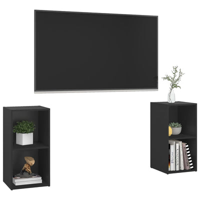 TV Cabinets 2 pcs Black 72x35x36.5 cm Engineered Wood Payday Deals