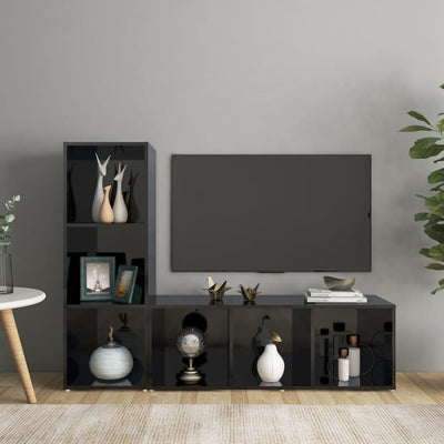 TV Cabinets 2 pcs High Gloss Black 107x35x37 cm Engineered Wood