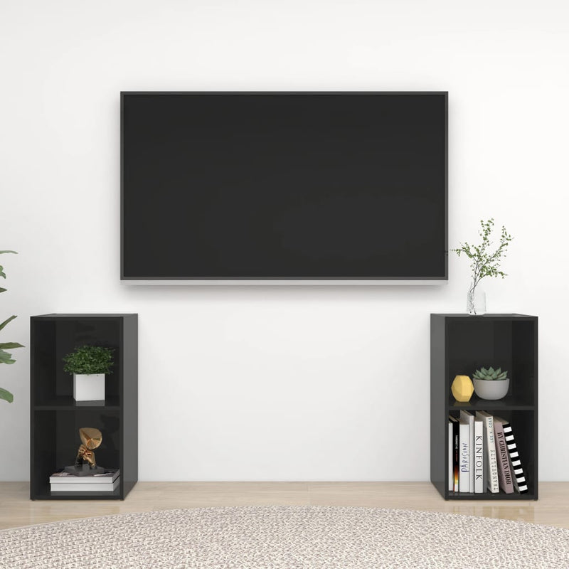 TV Cabinets 2 pcs High Gloss Black 72x35x36.5 cm Chipboard Payday Deals