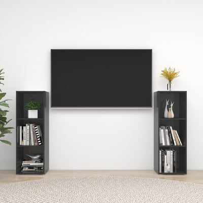 TV Cabinets 2 pcs High Gloss Grey 107x35x37 cm Engineered Wood