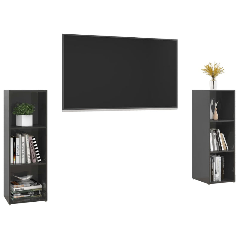 TV Cabinets 2 pcs High Gloss Grey 107x35x37 cm Chipboard Payday Deals