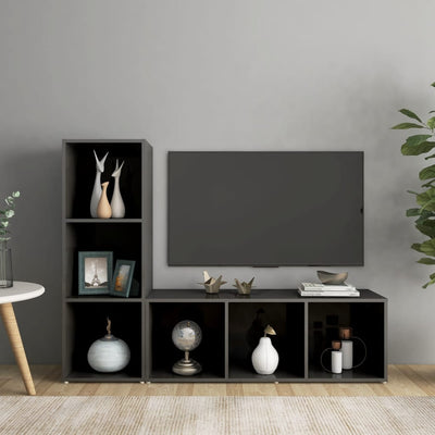 TV Cabinets 2 pcs High Gloss Grey 107x35x37 cm Engineered Wood