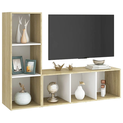 TV Cabinets 2 pcs White & Sonoma Oak 107x35x37 cm Engineered Wood Payday Deals