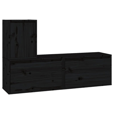 TV Cabinets 3 pcs Black Solid Wood Pine Payday Deals